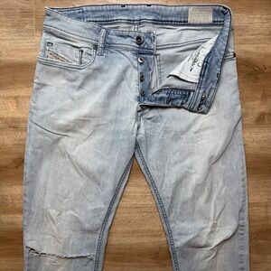 Diesel Jeans Men 31x30 Blue Sleenker Slim Skinny Stretch Destroyed Light 0673E